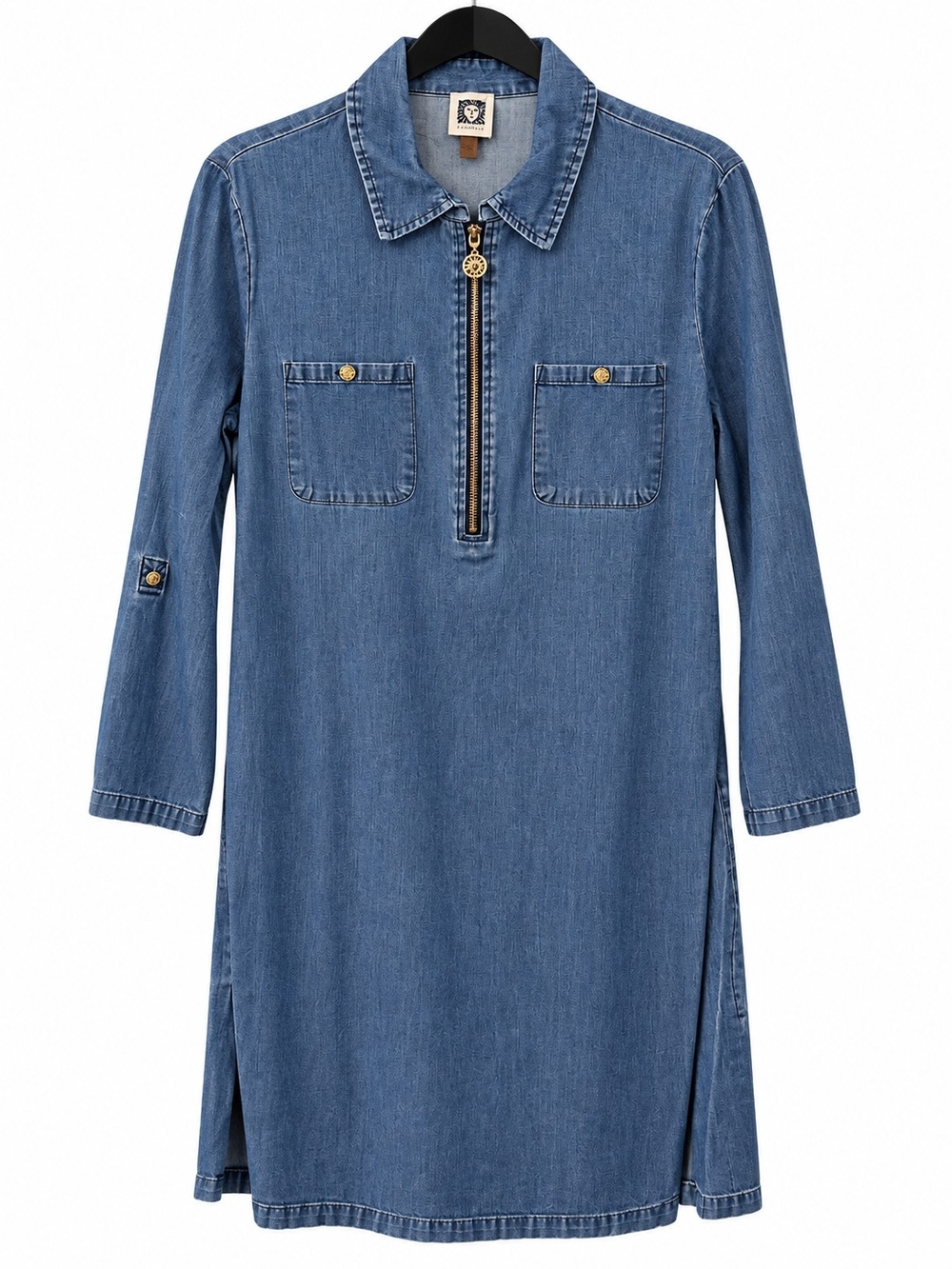 Anne Klein Blue Denim Long-Sleeve Shirt Dress